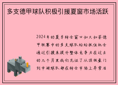 多支德甲球队积极引援夏窗市场活跃
